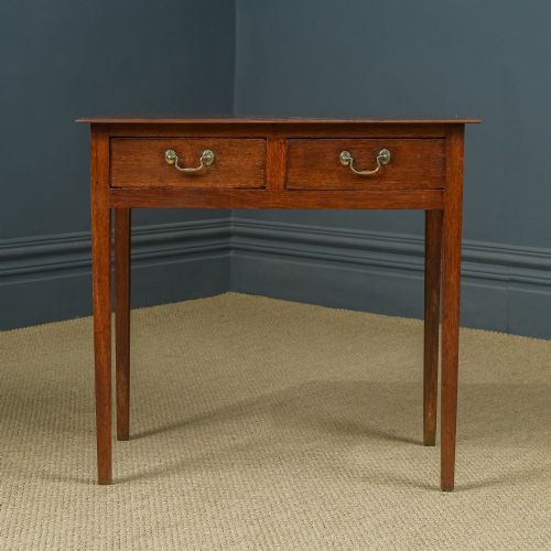 fig 2. Antique English Georgian Oak Provincial Occasional Hall Writing Lowboy Estate Side Table with Two Drawers (Circa 1800)