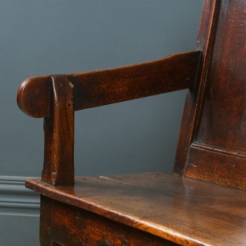 fig 3. Antique English 18th Century Georgian Oak High Back 5ft Wide Hall Kitchen Bench Settle Seat (Circa 1750)