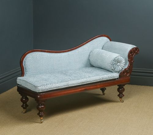fig 1. Antique English Victorian Mahogany Upholstered Chaise Longue Settee Sofa Couch (Circa 1850)