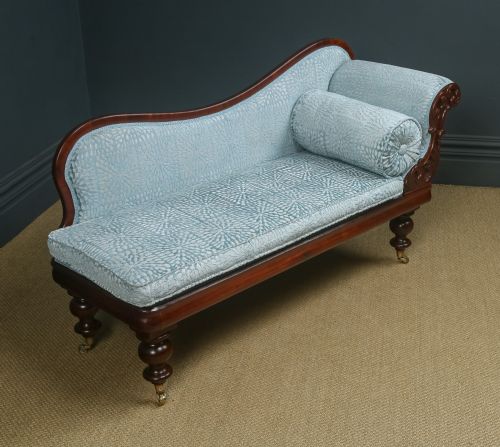 fig 2. Antique English Victorian Mahogany Upholstered Chaise Longue Settee Sofa Couch (Circa 1850)