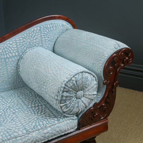 fig 3. Antique English Victorian Mahogany Upholstered Chaise Longue Settee Sofa Couch (Circa 1850)