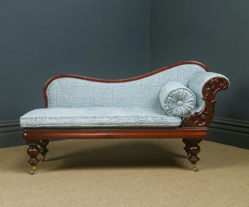fig 4. Antique English Victorian Mahogany Upholstered Chaise Longue Settee Sofa Couch (Circa 1850)