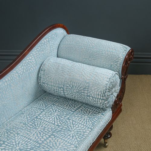 fig 5. Antique English Victorian Mahogany Upholstered Chaise Longue Settee Sofa Couch (Circa 1850)