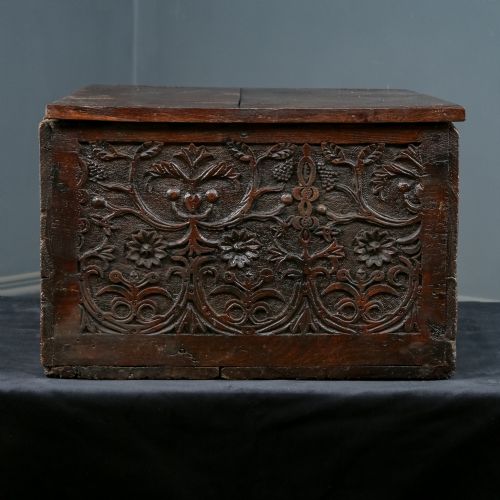 fig 6. Antique English 17th Century Solid Oak & Elm Carved Bible / Writing Box / Trunk / Small Chest (Circa 1680)
