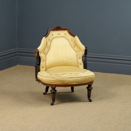 Antique English Victorian Aesthetic Ebonised Upholstered Occasional / Nursing / Bedroom / Conversation Chair (Circa 1880)