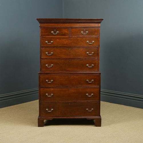fig 1. Antique English Georgian Oak Chest on Chest with Drawers / Tallboy / Armoire (Circa 1780)