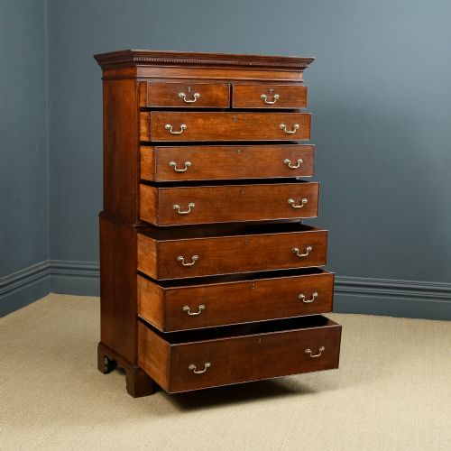fig 2. Antique English Georgian Oak Chest on Chest with Drawers / Tallboy / Armoire (Circa 1780)