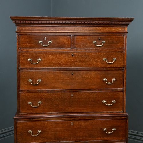fig 4. Antique English Georgian Oak Chest on Chest with Drawers / Tallboy / Armoire (Circa 1780)