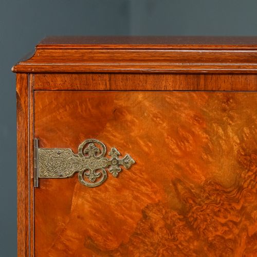 fig 4. English Queen Anne Style Burr Walnut & Mirrored Glass Drinks Cabinet Cocktail Bar (Circa 1930)