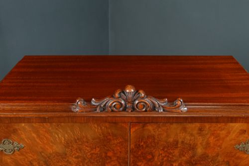 fig 5. English Queen Anne Style Burr Walnut & Mirrored Glass Drinks Cabinet Cocktail Bar (Circa 1930)