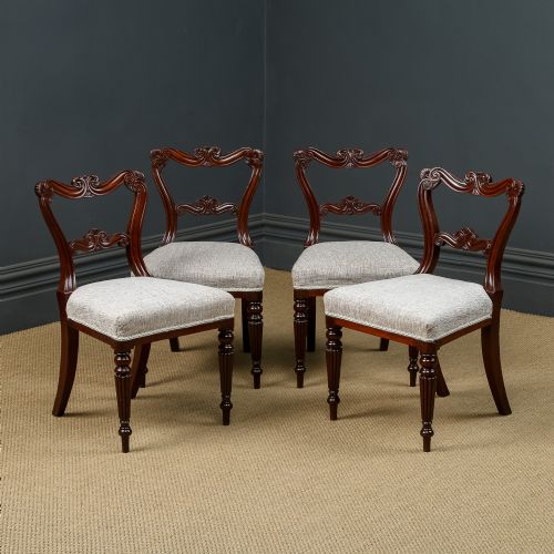fig 1. Antique English Georgian Regency Set of Four 4 Gillows Mahogany Fluted Dining Chairs (Circa 1830)