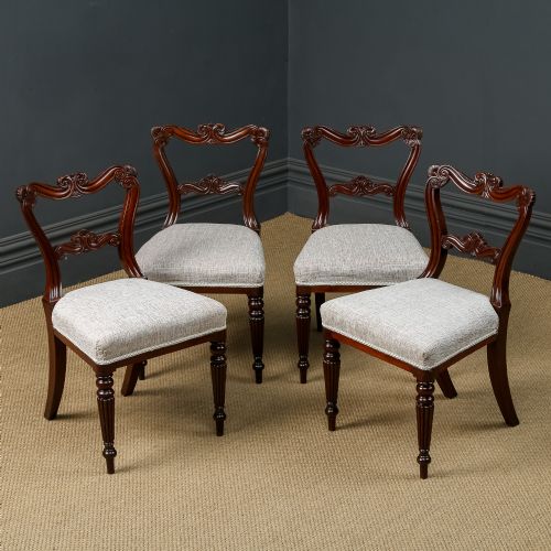 fig 2. Antique English Georgian Regency Set of Four 4 Gillows Mahogany Fluted Dining Chairs (Circa 1830)