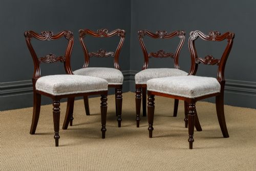 fig 3. Antique English Georgian Regency Set of Four 4 Gillows Mahogany Fluted Dining Chairs (Circa 1830)