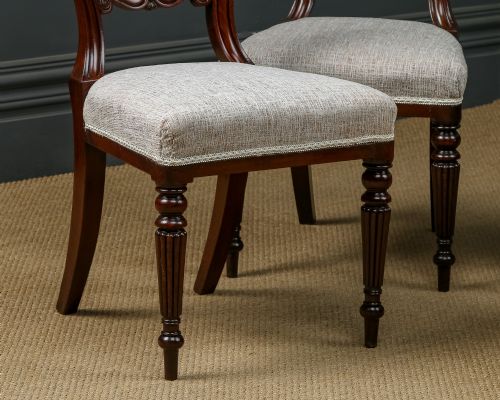 fig 4. Antique English Georgian Regency Set of Four 4 Gillows Mahogany Fluted Dining Chairs (Circa 1830)