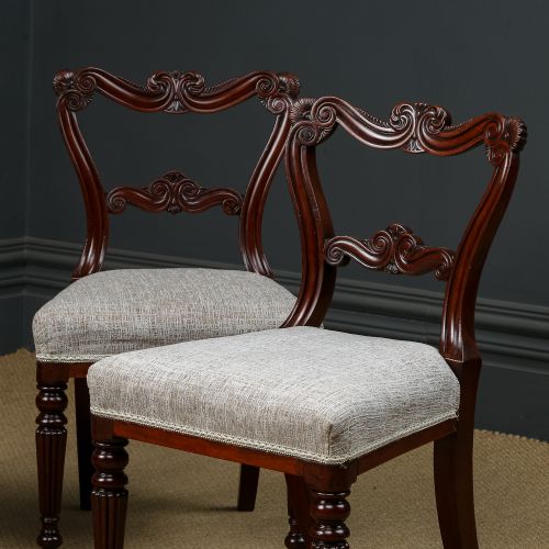 fig 5. Antique English Georgian Regency Set of Four 4 Gillows Mahogany Fluted Dining Chairs (Circa 1830)