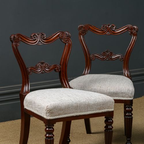 fig 6. Antique English Georgian Regency Set of Four 4 Gillows Mahogany Fluted Dining Chairs (Circa 1830)