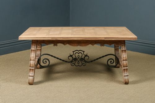 fig 1. Spanish Basque Parquet Oak & Iron 8ft 9” Refectory Kitchen Dining Table (Circa 1930)