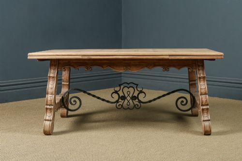 fig 2. Spanish Basque Parquet Oak & Iron 8ft 9” Refectory Kitchen Dining Table (Circa 1930)