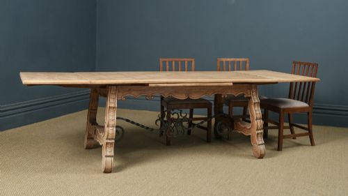 fig 5. Spanish Basque Parquet Oak & Iron 8ft 9” Refectory Kitchen Dining Table (Circa 1930)