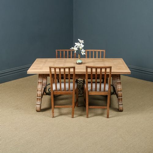 fig 6. Spanish Basque Parquet Oak & Iron 8ft 9” Refectory Kitchen Dining Table (Circa 1930)