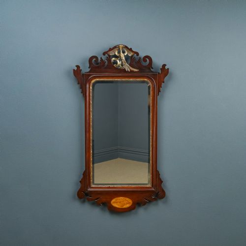 Antique English Georgian Chippendale Style Mahogany & Gilt Wall Hanging Mirror (Circa 1890)