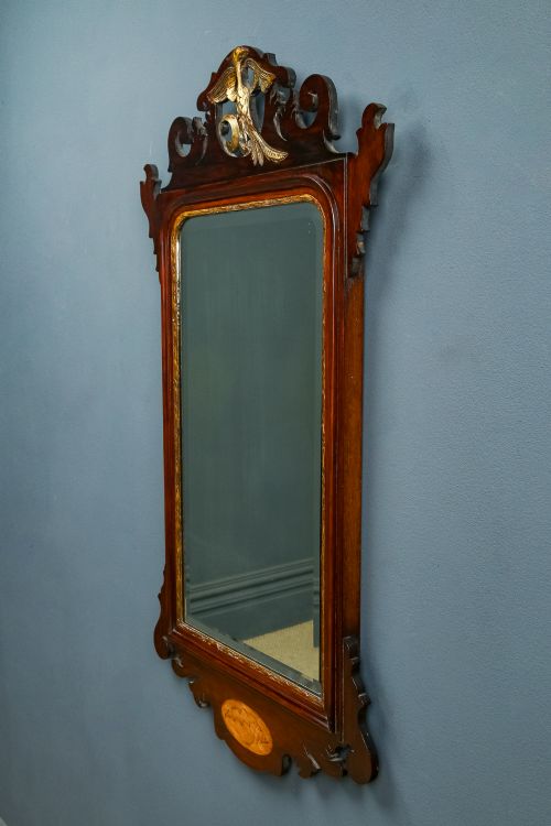 fig 1. Antique English Georgian Chippendale Style Mahogany & Gilt Wall Hanging Mirror (Circa 1890)