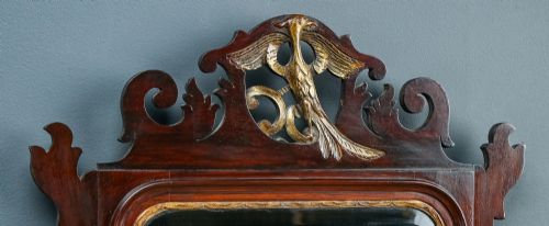 fig 5. Antique English Georgian Chippendale Style Mahogany & Gilt Wall Hanging Mirror (Circa 1890)