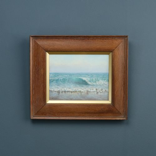 Antique English Victorian Coastal Beach Seascape Oil Painting Picture by K. Teesdale (Circa 1900)
