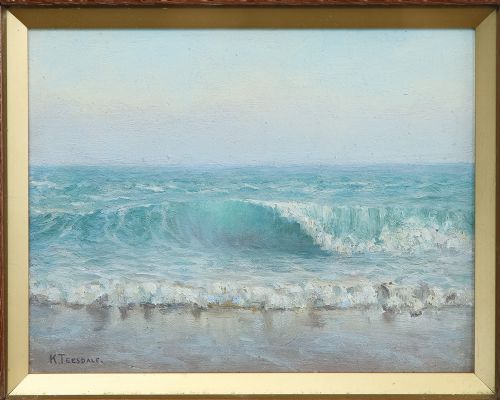 fig 1. Antique English Victorian Coastal Beach Seascape Oil Painting Picture by K. Teesdale (Circa 1900)