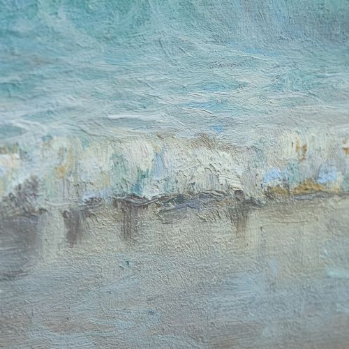 fig 2. Antique English Victorian Coastal Beach Seascape Oil Painting Picture by K. Teesdale (Circa 1900)