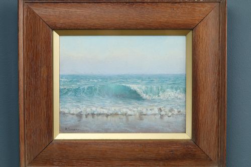 fig 3. Antique English Victorian Coastal Beach Seascape Oil Painting Picture by K. Teesdale (Circa 1900)