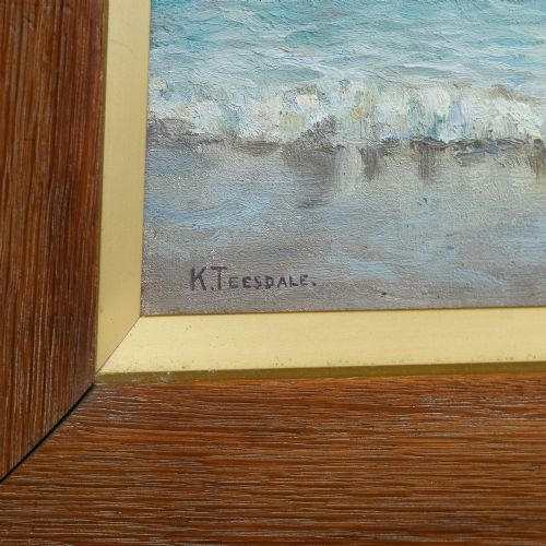 fig 4. Antique English Victorian Coastal Beach Seascape Oil Painting Picture by K. Teesdale (Circa 1900)