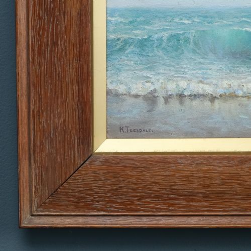 fig 5. Antique English Victorian Coastal Beach Seascape Oil Painting Picture by K. Teesdale (Circa 1900)