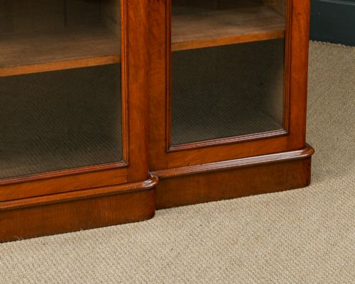 ANTIQUE ENGLISH VICTORIAN BURR WALNUT GLAZED BREAKFRONT INLAID DISPLAY BOOKCASE CIRCA 1860 - ADDITIONAL PHOTO 10