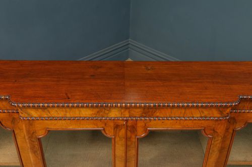 ANTIQUE ENGLISH VICTORIAN BURR WALNUT GLAZED BREAKFRONT INLAID DISPLAY BOOKCASE CIRCA 1860 - ADDITIONAL PHOTO 14
