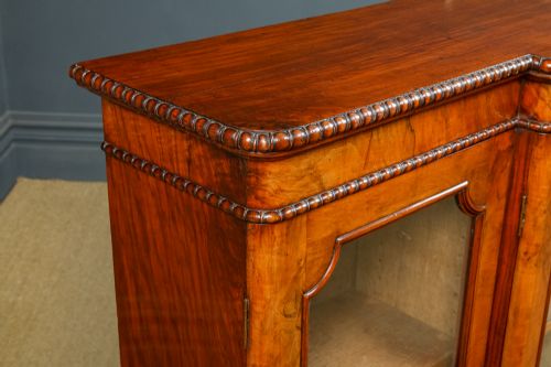 ANTIQUE ENGLISH VICTORIAN BURR WALNUT GLAZED BREAKFRONT INLAID DISPLAY BOOKCASE CIRCA 1860 - ADDITIONAL PHOTO 16