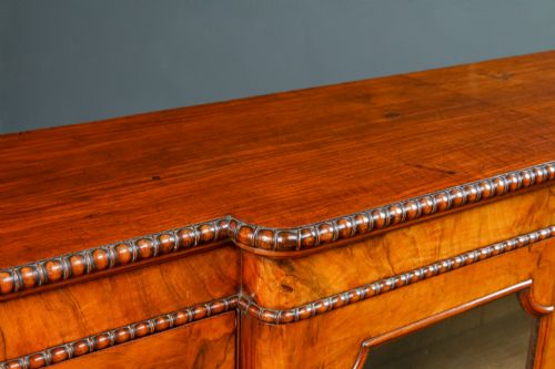 ANTIQUE ENGLISH VICTORIAN BURR WALNUT GLAZED BREAKFRONT INLAID DISPLAY BOOKCASE CIRCA 1860 - ADDITIONAL PHOTO 17