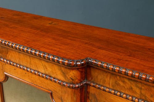 ANTIQUE ENGLISH VICTORIAN BURR WALNUT GLAZED BREAKFRONT INLAID DISPLAY BOOKCASE CIRCA 1860 - ADDITIONAL PHOTO 19