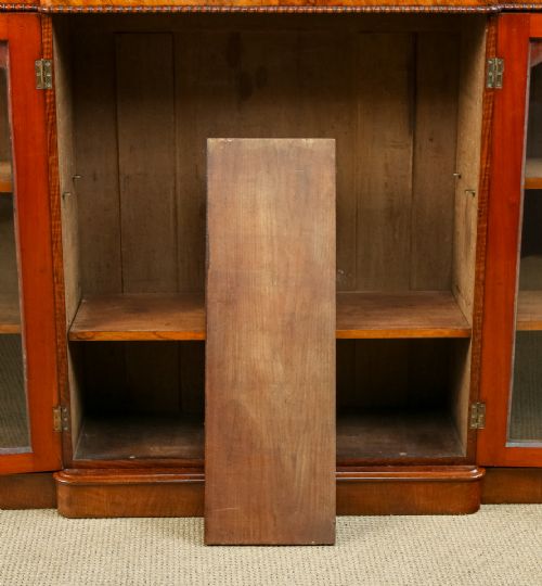 ANTIQUE ENGLISH VICTORIAN BURR WALNUT GLAZED BREAKFRONT INLAID DISPLAY BOOKCASE CIRCA 1860 - ADDITIONAL PHOTO 25