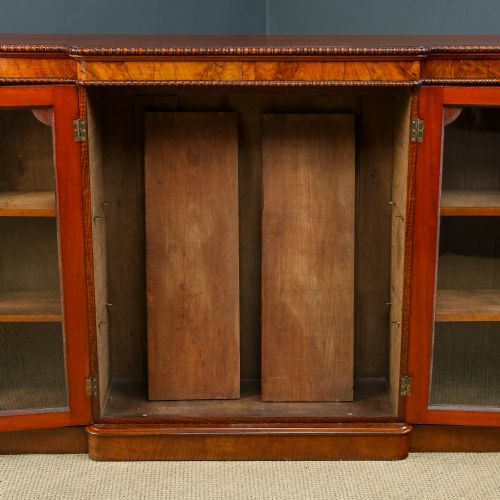ANTIQUE ENGLISH VICTORIAN BURR WALNUT GLAZED BREAKFRONT INLAID DISPLAY BOOKCASE CIRCA 1860 - ADDITIONAL PHOTO 26