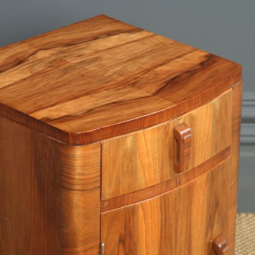 ANTIQUE ENGLISH SINGLE ART DECO WALNUT BOW FRONT BEDSIDE NIGHTSTAND TABLE CIRCA 1930 - ADDITIONAL PHOTO 3