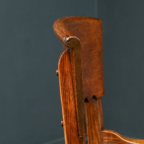 fig 5. Antique English Edwardian Art Nouveau Oak & Red Leather Revolving Office Desk Arm Chair (Circa 1910)