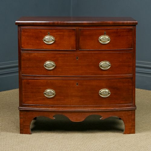 fig 1. Small Antique English Georgian Regency Bow Front Chest of Drawers (Circa 1810)