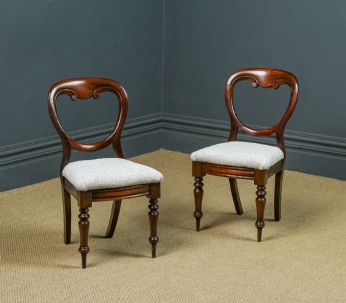 fig 1. Antique English Victorian Two Pair Mahogany Balloon Back Dining Occasional Office Desk Chairs (Circa 1860)