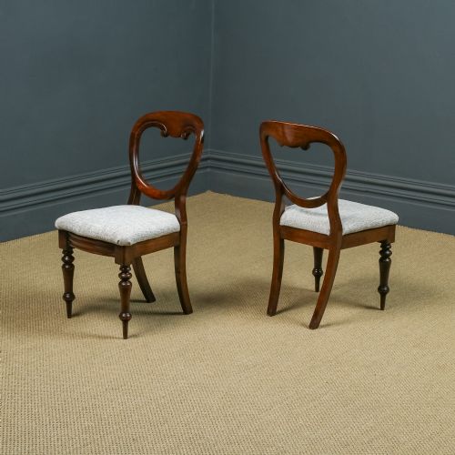 fig 3. Antique English Victorian Two Pair Mahogany Balloon Back Dining Occasional Office Desk Chairs (Circa 1860)