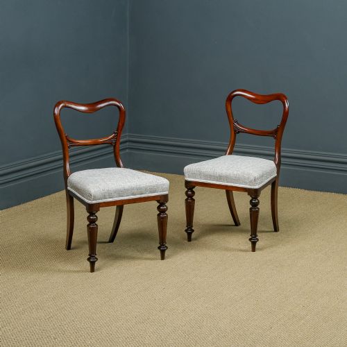 fig 1. Antique English Victorian Pair Two Mahogany Kidney Back Balloon Occasional Salon Dining Office Chairs (Circa 1860)