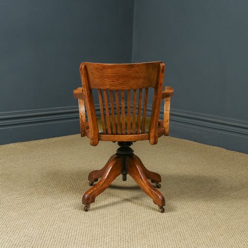 fig 2. Antique English Edwardian Oak & Green Leather Revolving Office Desk Arm Chair by Cooke’s of Finsbury, London (Circa 1910)