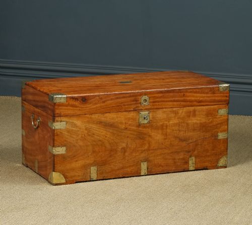 fig 1. Antique Asian Chinese Victorian Camphor Wood Campaign Chest (Circa 1870)