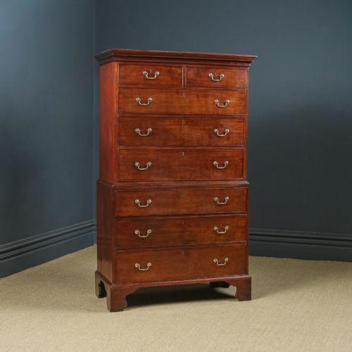Antique English Georgian Mahogany Tall Chest on Chest with Drawers (Circa 1780)