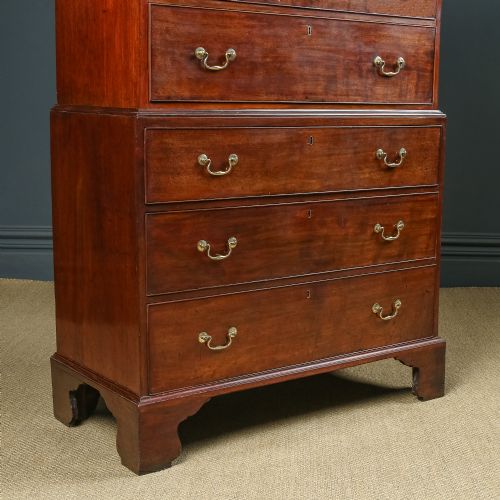fig 1. Antique English Georgian Mahogany Tall Chest on Chest with Drawers (Circa 1780)